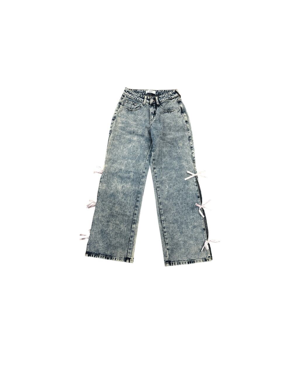Rise Supply Co. Acid Wash Pink Bow Tie Side Straight Leg Jeans Size 0
